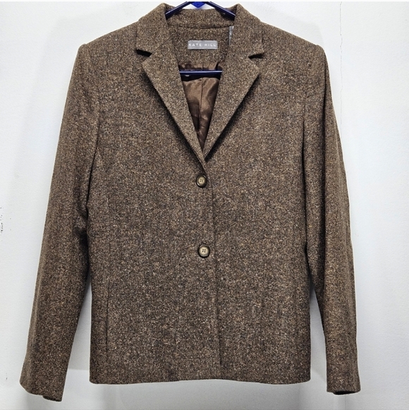 Kate Hill Tweed Sport Blazer Size 10 Brown Wool Blend Silk Old Money Preppy Vtg. - Picture 10 of 10